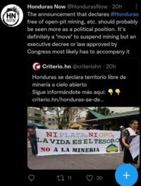 HondurasNow bezeichnet das mögliche Tagebau-Verbot als politische Positionierung